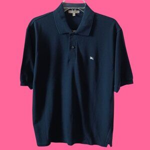 Burberry London Polo Shirt Short  Sleeve Embroidered Logo Navy Blue Medium